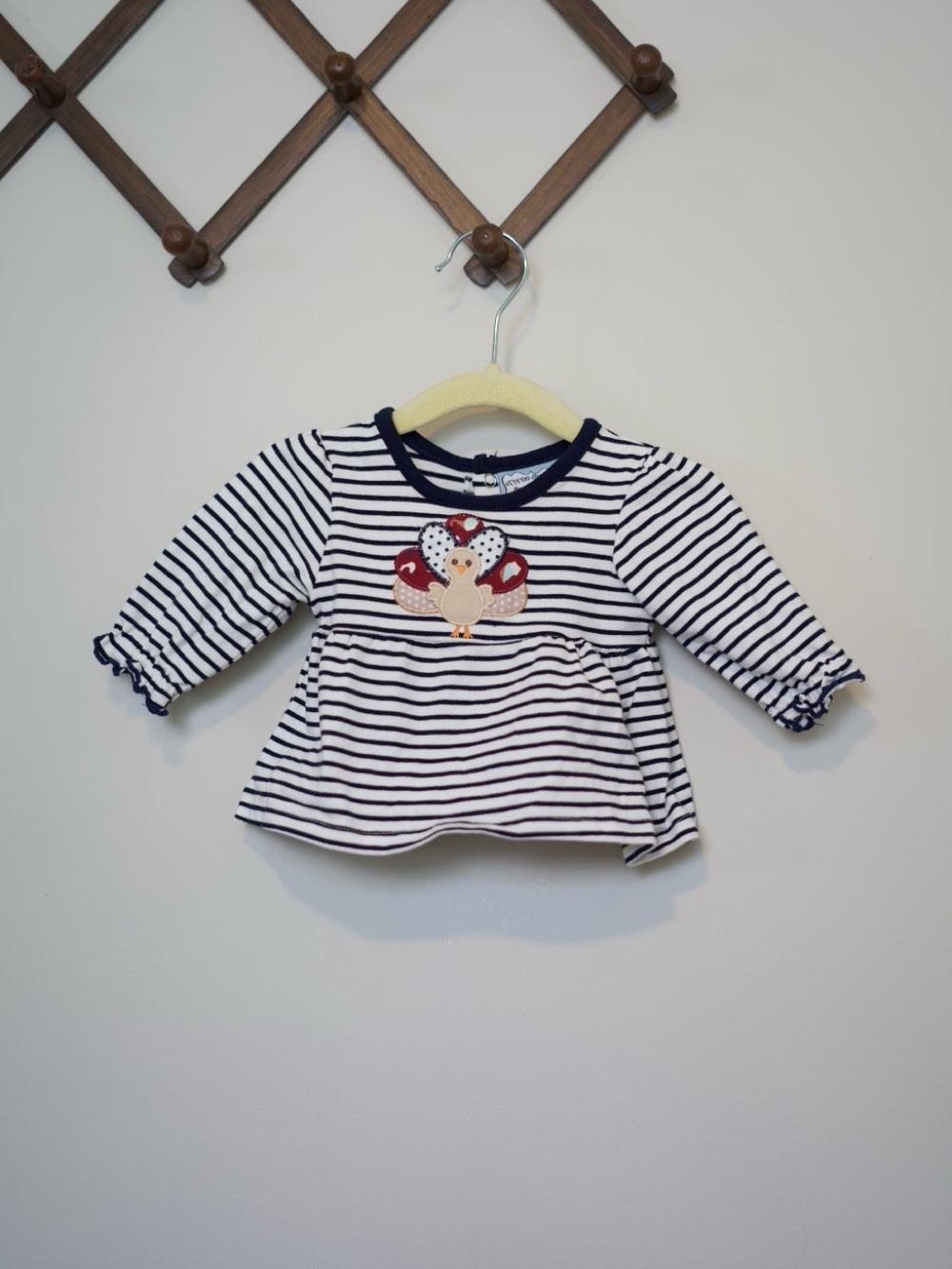 Three Sisters Navy & White Striped Long-Sleeve Dress with Turkey Applique